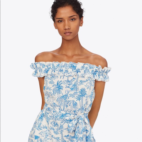 tory burch linen ruffle dress